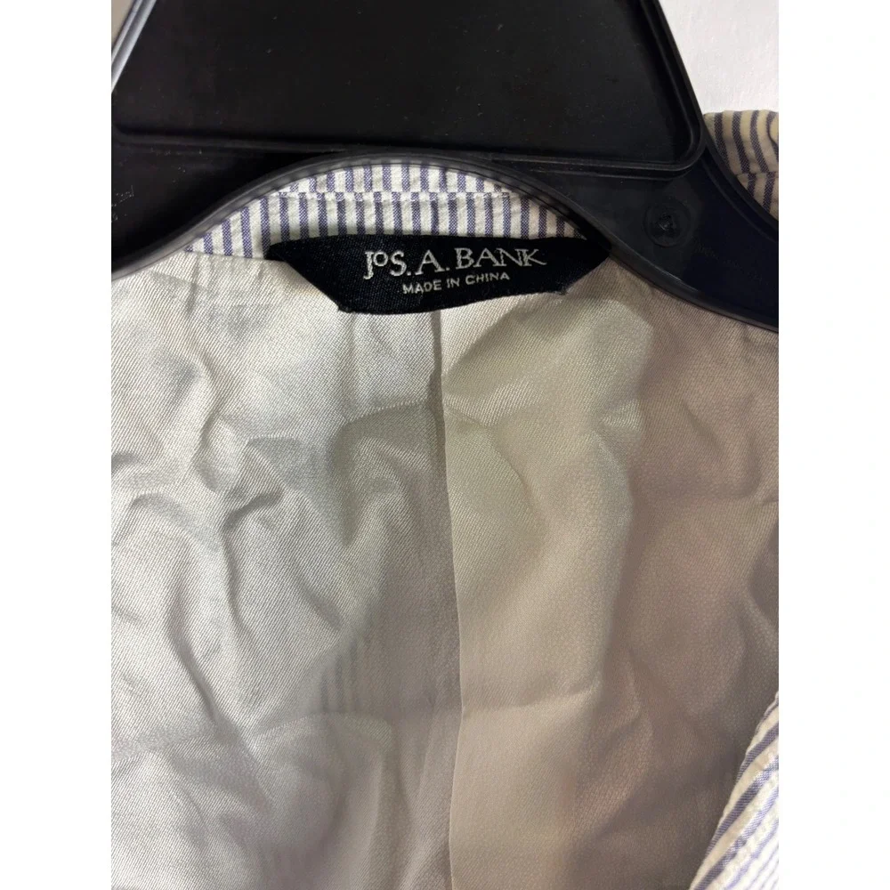 Jos. A. Bank Stays Cool Mens 44R Seersucker Blazer Blue White Striped Cotton 3-B